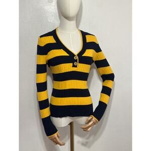 Y2K 90s Ralph Lauren Rugby Stripe Sweater M Ribbed Preppy Classic Old Money